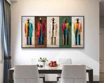 Colorful Abstract Fashion Figures Painting,Modern Wall Art,Handmade Art Gift Decor,Cowboy Figure Artwork,Chic Home Decor,Free customization