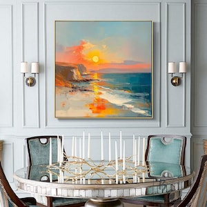 Gold sunset ocean abstract painting,Blue Ocean Painting Art,Canvas Abstract Wall Art,Texture abstraction,Sunset ocean painting Wall Art