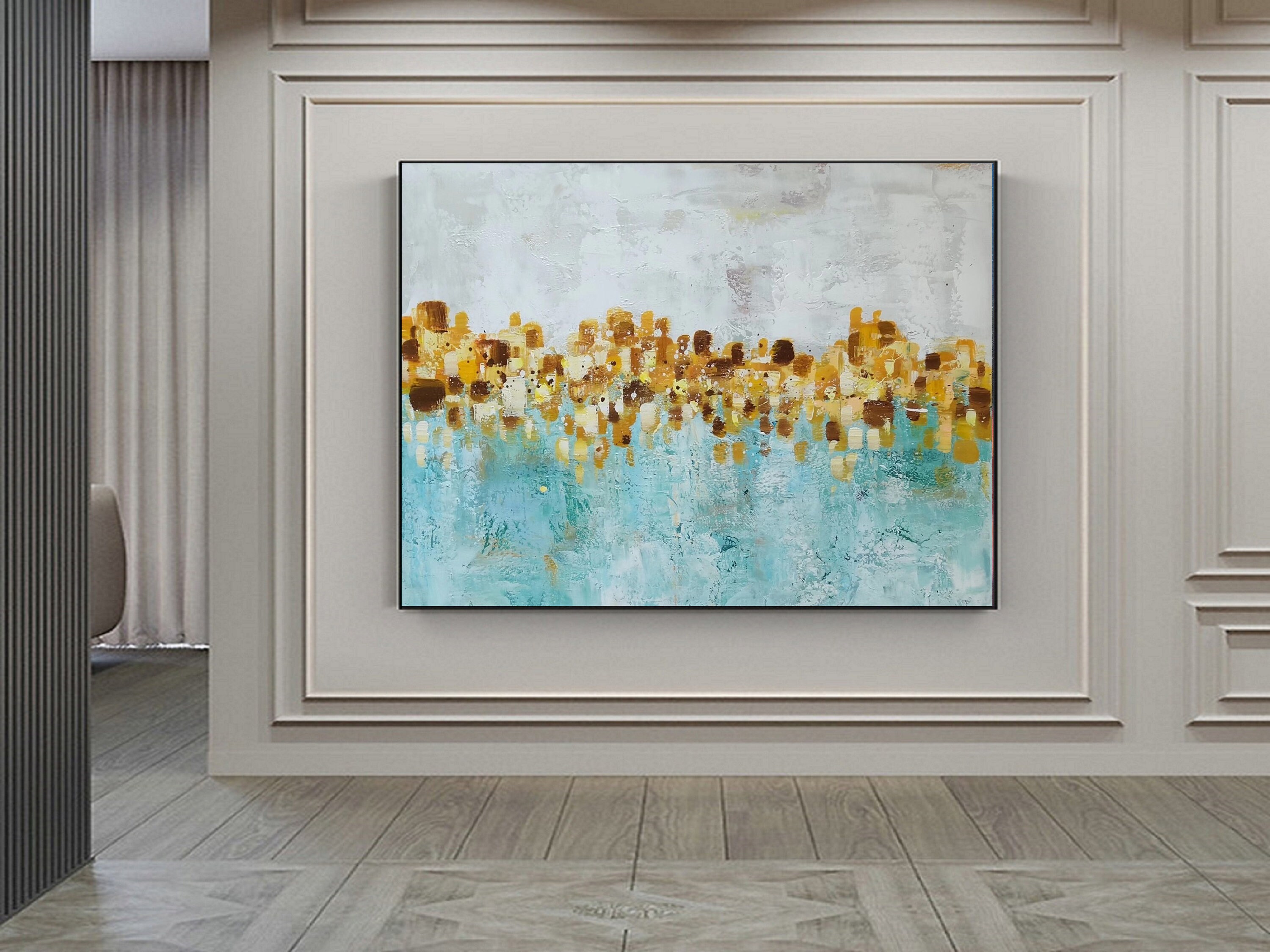 Gold Textured abstract painting,Green Large abstract painting, paintings on canvas,Modern hand oil painting,wall art abstract painting