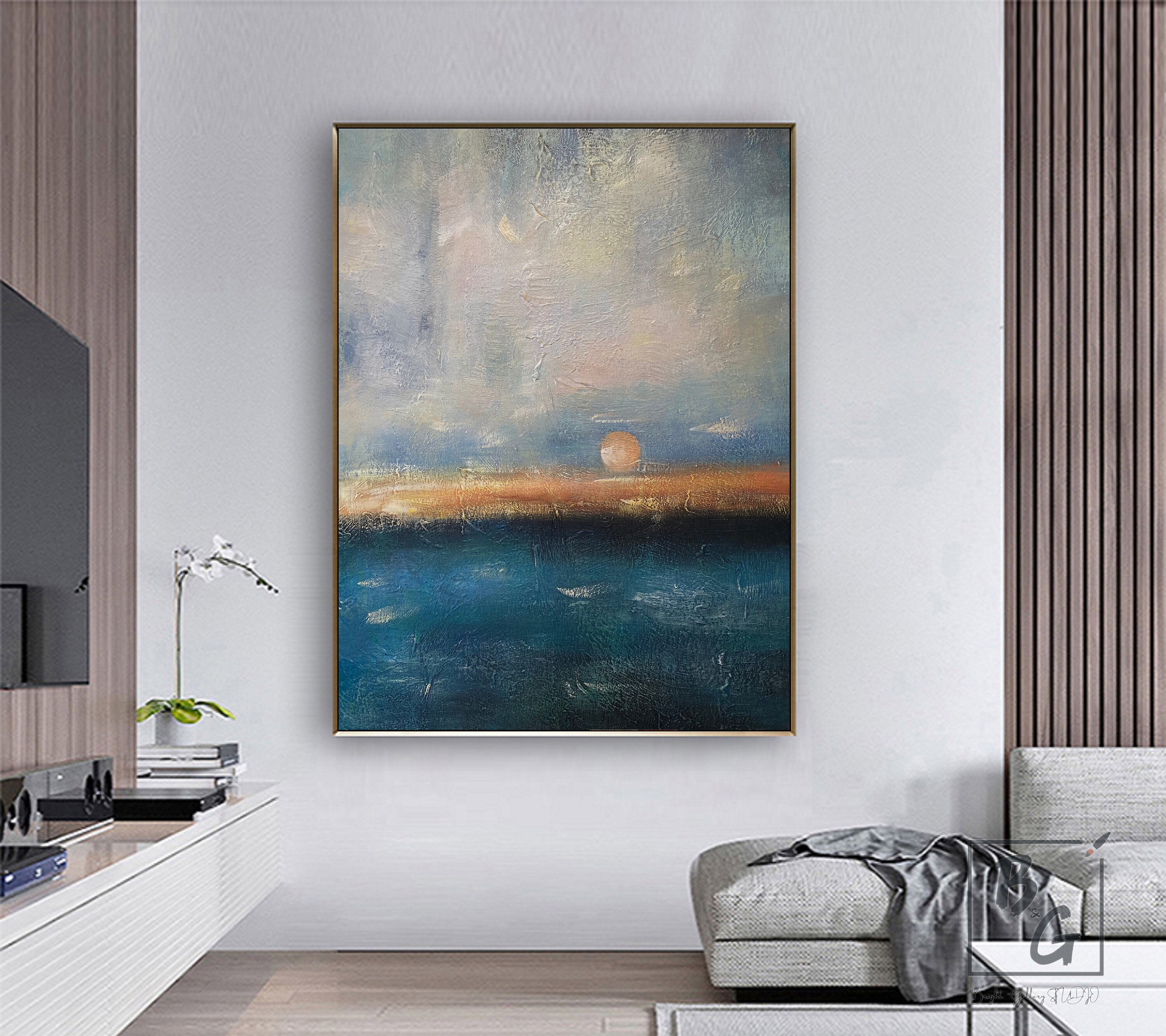 Large Ocean Sunset Painting on Canvas Abstract Wall Art - Etsy