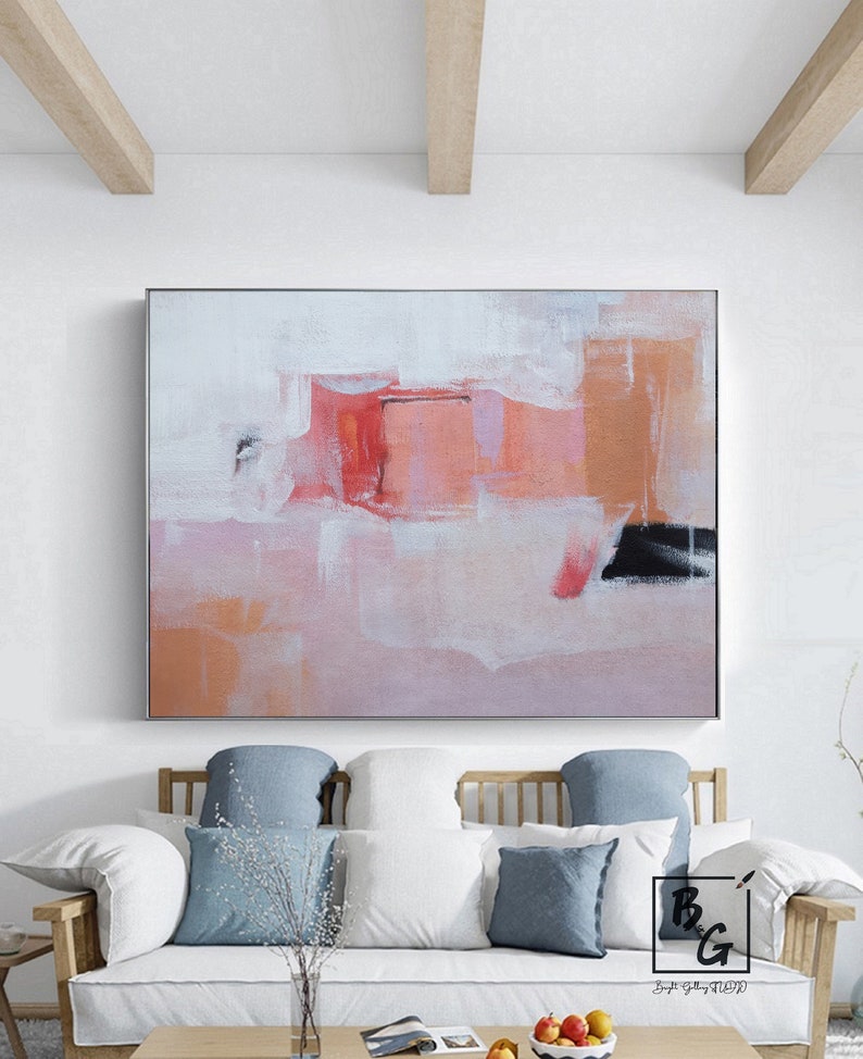Pink oil painting,Original large abstract painting,Pink paintings on canvas,Minimalist Modern painting,Hand Painting,Room wall art painting image 8