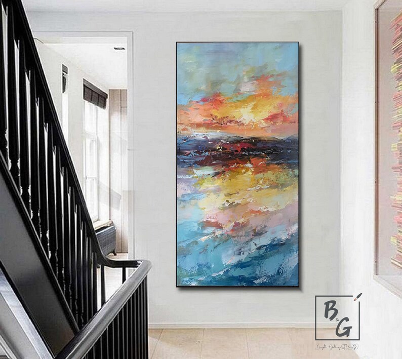 Large Ocean Paintingabstract Paintingsunshine Sky Sea Etsy