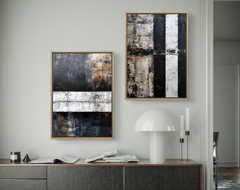 Black White Abstract Diptych,Hand Painted Textured Wall Art,Modern Minimalist Painting,Original Canvas Art,Price for two paintings