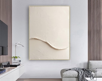 Beige White Minimalist 3D Painting,White Texture Wall Art,Modern Minimalist Art,Wabi Sabi Wall Art,Living Room Art,Pure Textured Wall Art