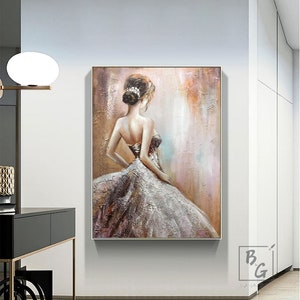 Ballerina White Painting,Ballerina fine art Dancer oil painting on Canvas,Ballet Painting for Living Room Decor,Brown Colors Wall Art