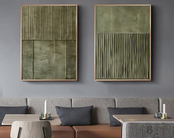 Light green abstract art,large abstract wall art,Canvas 3D Texture painting art,Diptych decorative painting,Sofa wall art,knife painting art