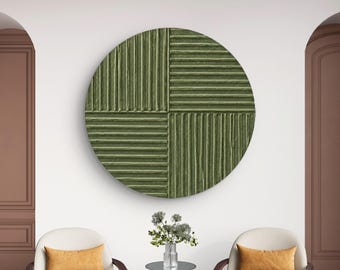 Round Abstract Oil Painting,Green Geometric Textured Wall Art,Handmade Modern Minimalist Home Deco,Olive green Painting,3D Palette Knife art