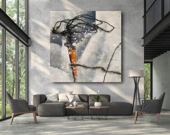 Neutral Geometric Abstract Oil Painting,Blue Black Brown Line Texture Wall Art,Paintings on canvas,Modern Minimalist Decor,Handmade Art Gift