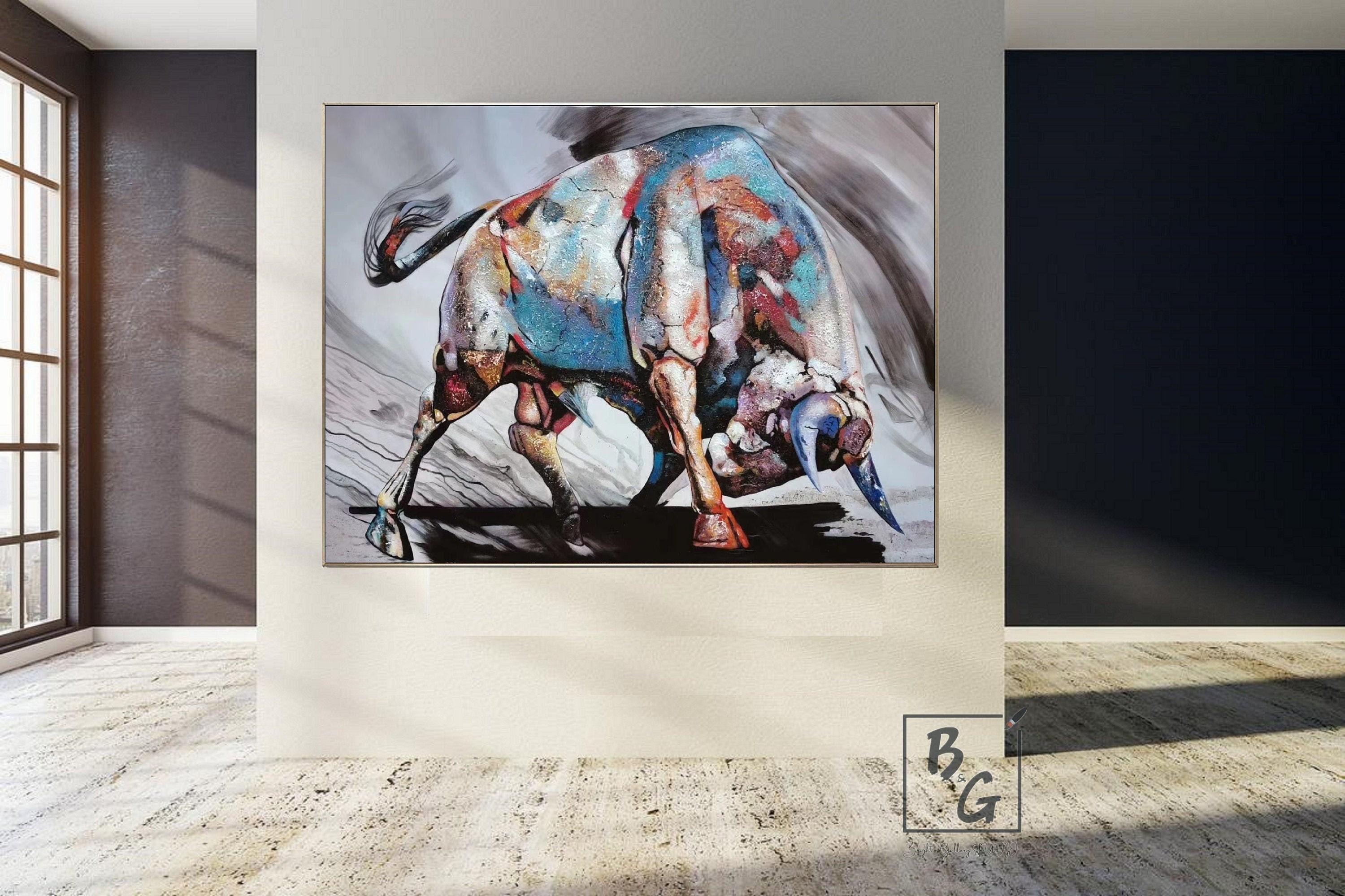 Original Bull Painting,Large Animal abstract painting,Painting Animal BULL,Paintings on canvas,Living room wall Bull art,Large Bull Painting