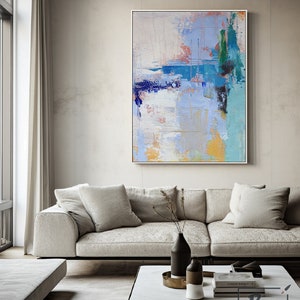 Blue Art Beige abstract painting,Pink abstract Paintings on Canvas,Gradient oil painting,Textured original painting,Sofa wall art painting image 3