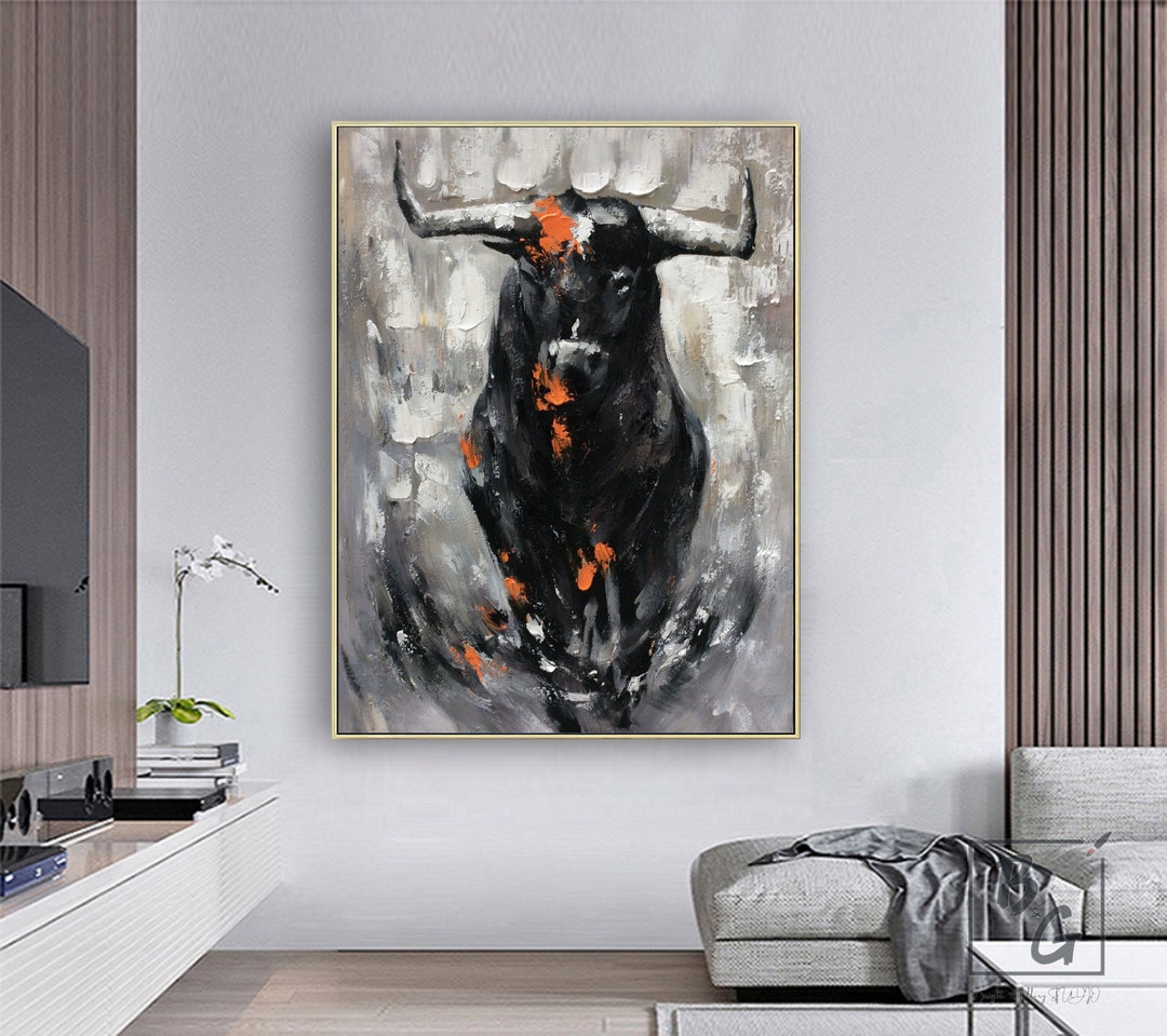Black Bull Paintingslarge Textured Bull Paintinglarge Animal