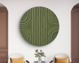 Olive green Painting,Round Abstract Oil Painting,Green Geometric Textured Wall Art,Handmade Modern Minimalist Home Deco,3D Palette Knife art