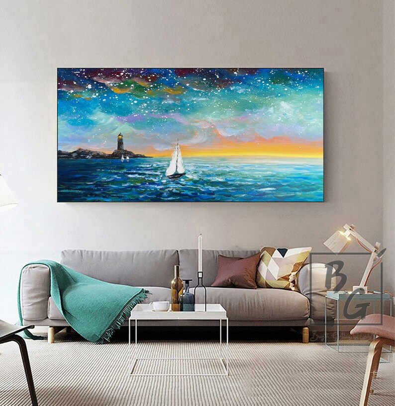 Night Starry Sky Abstract Painting on Canvasabstract Ocean Etsy