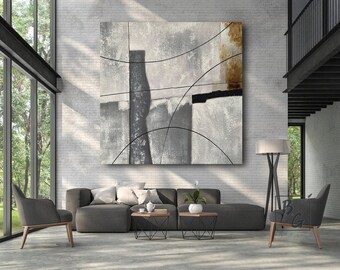 Black Brown Line Texture Wall Art,Paintings on canvas,Neutral Geometric Abstract Oil Painting,Modern Minimalist Decor,Handmade Art Gift