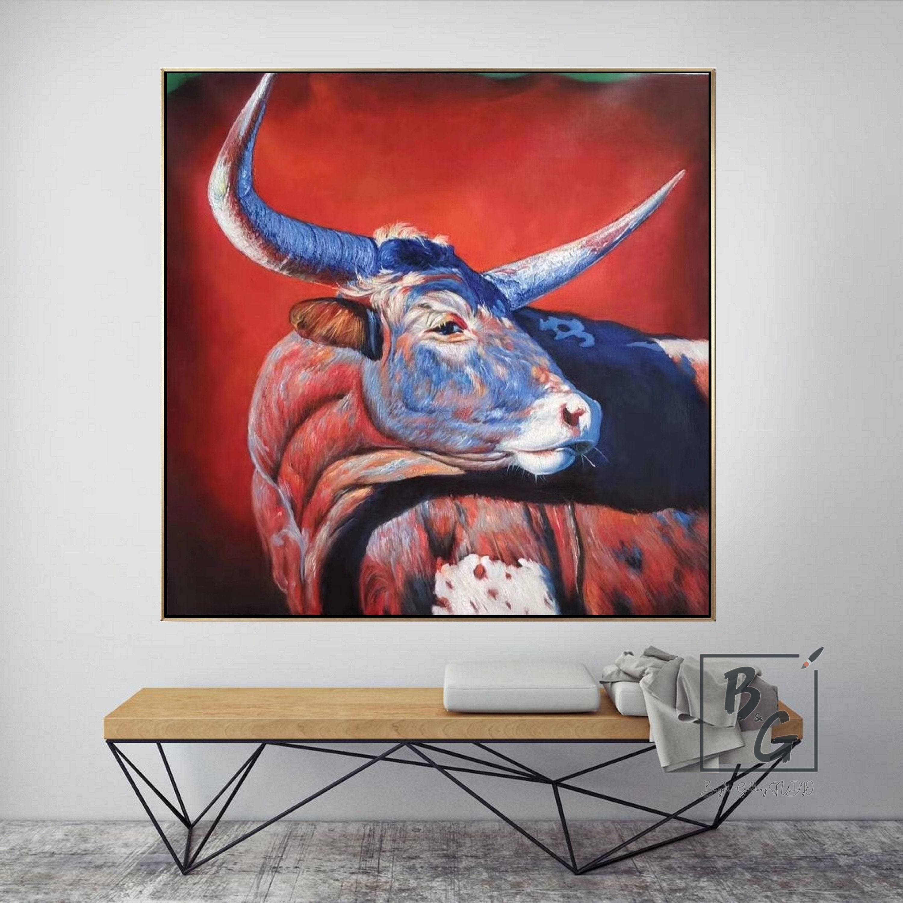 Large Bull Painting Original Bull Paintinglarge Animal Etsy