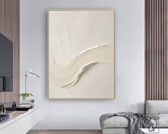 White Minimalist Abstract Art,Beige Minimalist 3D Painting,Modern Minimalist Art,Wabi Sabi Wall Art,Living Room Art,Pure Textured Wall Art