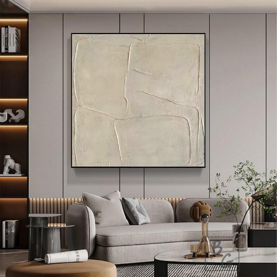 Large Beige abstract painting,3D texture hand-painted art,Luxury Art Painting,Sofa wall art,Minimalist Painting art,Gallery High Quality Art