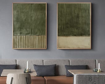 Light green abstract art,large abstract wall art,Canvas 3D Texture painting art,Diptych decorative painting,Sofa wall art,knife painting art