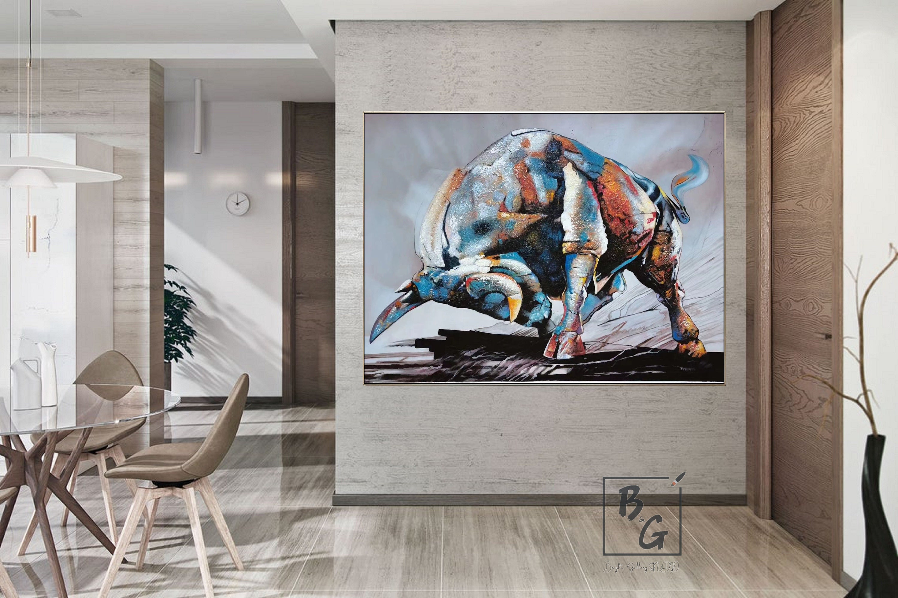Large Bull Painting Original Bull Painting,animal Abstract Painting ...