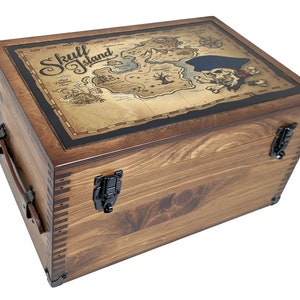 Hilitand Pirate Treasure Chest Vintage Handmade Decorative Wooden Box Trinket Jewelry Storage Case Home Decoration(Map)