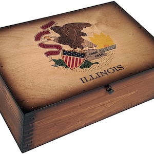 Illinois State Flag Wooden Memory Box
