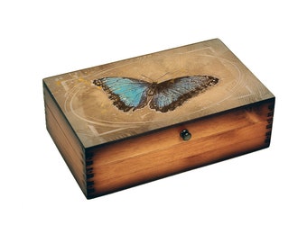Retro Butterfly Medium Wood Box