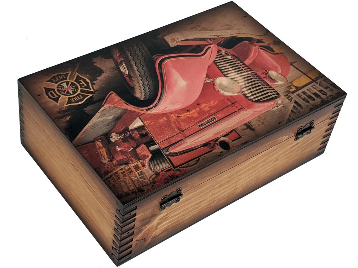 Vintage Fire Truck Wooden Memory Box - Etsy