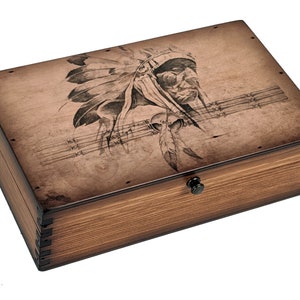 American Indian Chief Medium Wood Box