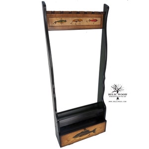 Classic Wood Bass Fishing Rod Rack