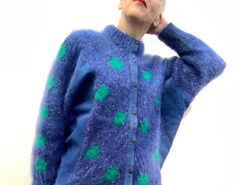 Vintage cardigan 80s S 36 Signe Incognito Cardigan Pattern Bordeaux Mohair Mix