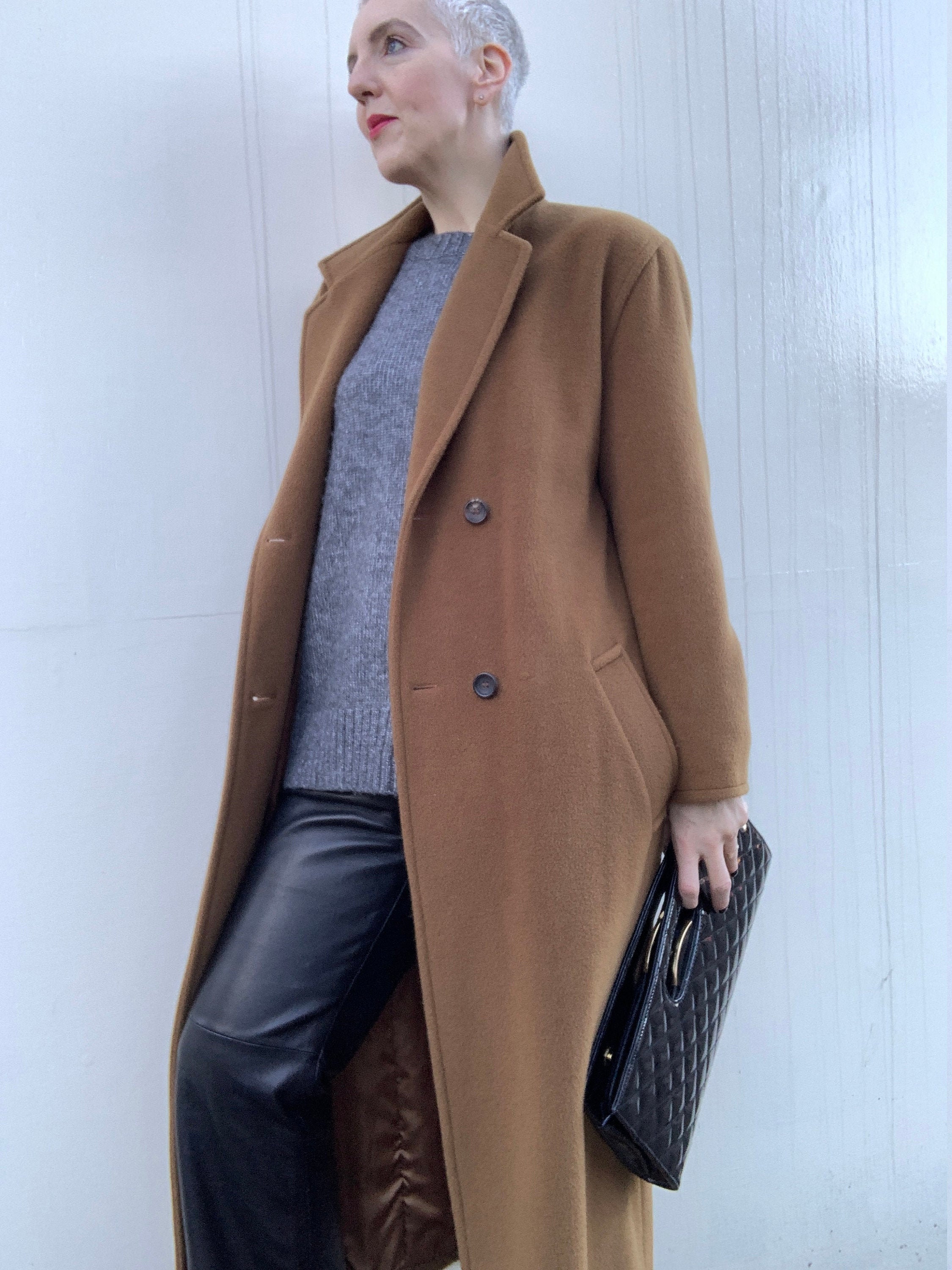 Image of Vintage Full Length Pure Wool Coat With Statement Lapels That Create A Clean, Minimalist Silhouette - Fits Uk | Us + Uk | Us