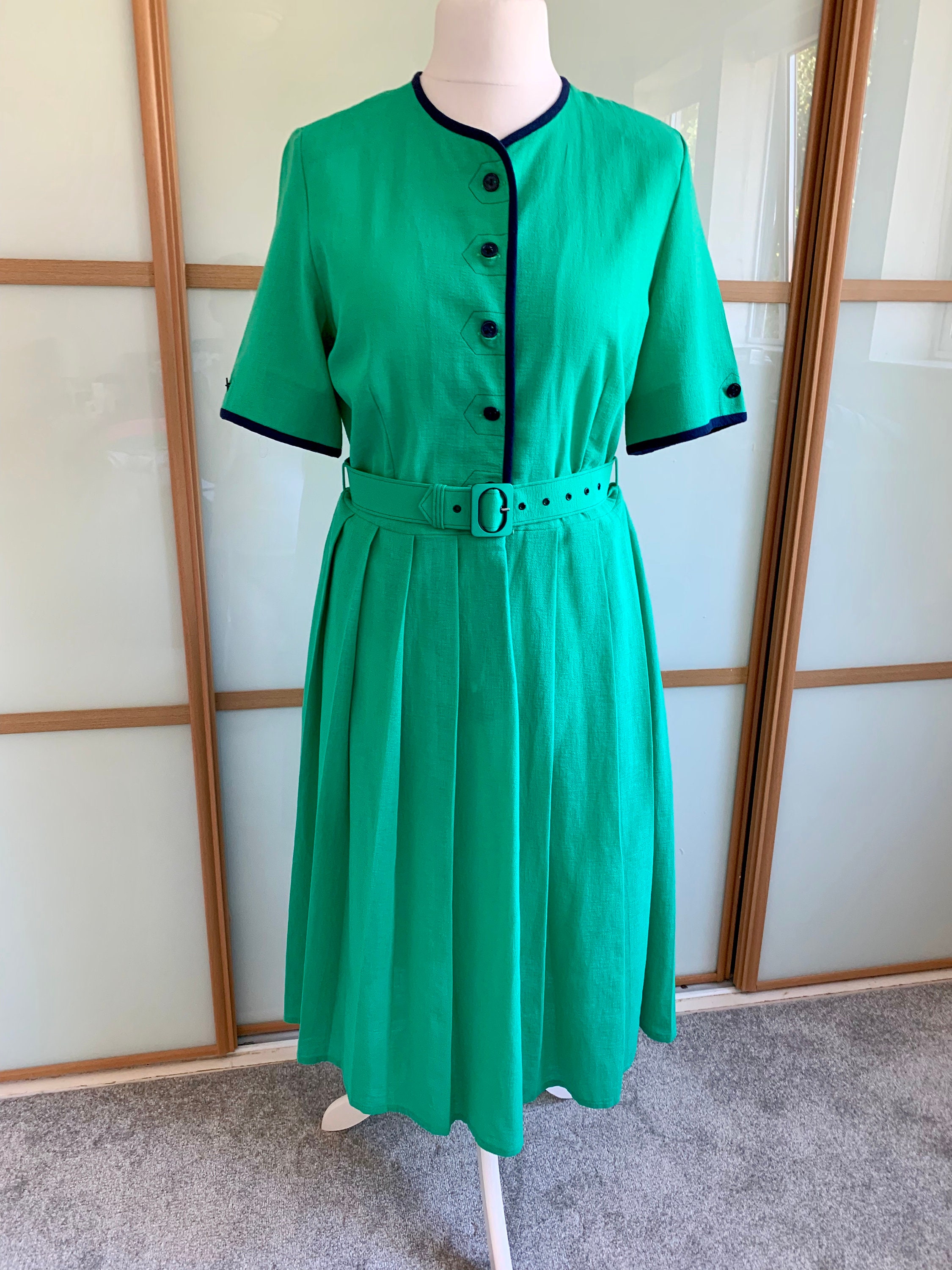 Vintage 80's Marion Donaldson Green and Navy Midi Length - Etsy UK