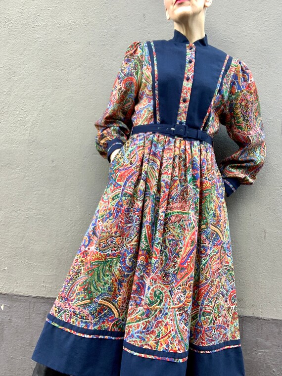 Vintage ORIGIN pure wool paisley print calf length