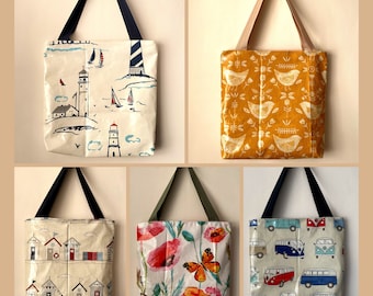 Oilcloth tote bags with zip