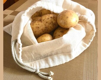 Produce bags made from organic muslin cotton set of 3