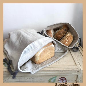 Pure linen drawstring bread bags.
