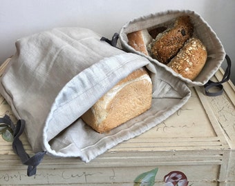 Pure linen drawstring bread bags.