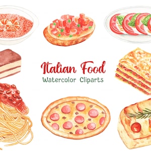Italian Food Clipart, Watercolor Italian Food PNG, Spaghetti Clipart, Pizza Watercolor PNG, Western Dish Clip Art, Watercolor Food Clipart