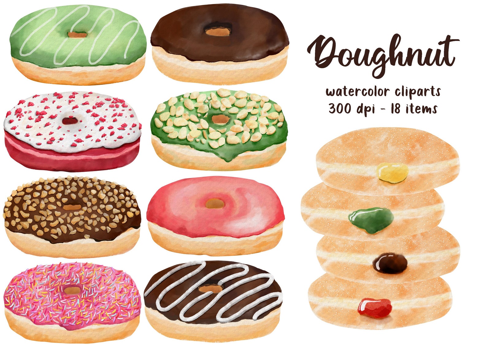 Watercolor Donut Clipart, Doughnut Clipart PNG, Sweet Dessert Image ...