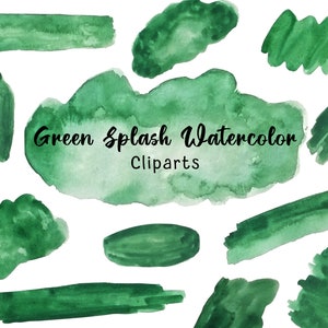 Green Watercolor Splash Clipart PNG, Emerald Watercolor Blobs, Splash Clipart, Watercolor Clip Art, Green Strokes, Green Brush Abstract