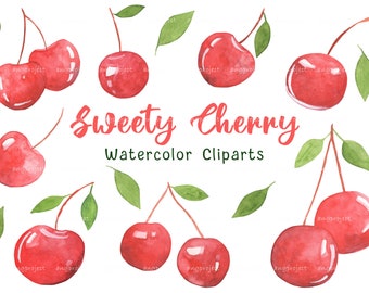 Watercolor Cherry Clipart: Fruit Illustration PNG (Digital Download)