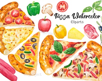 Pizza Watercolor Clipart: Italian Food PNG Images (Digital Download)