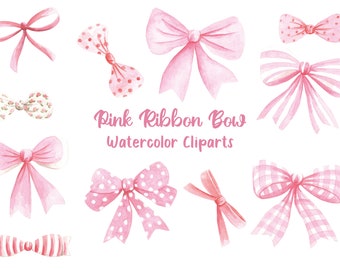 Watercolor Pink Bow Ribbon Clipart PNG