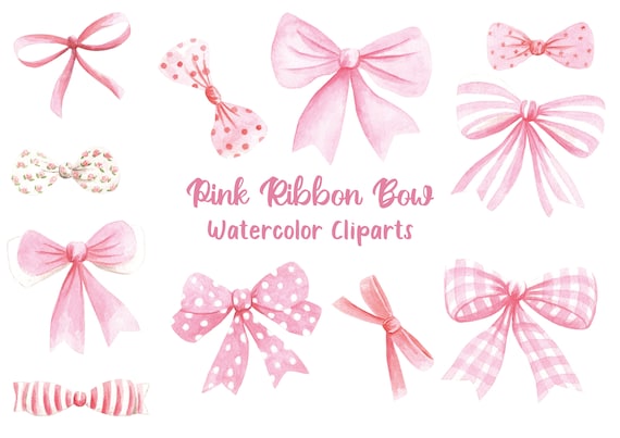 Aesthetic Pastel Pink Ribbons and bows in watercolor - Ribbons And