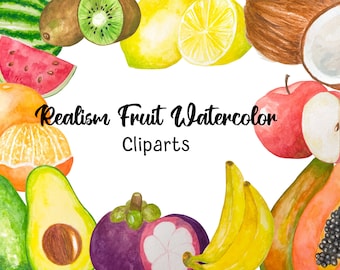 Fruit Watercolor Clipart: Tropical Summer Fruits (PNG)