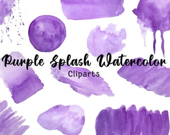 Clipart paarse aquarel splash: png-penseelstreken (digitale download)