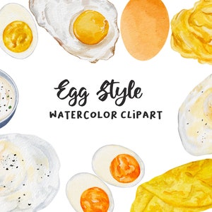 Watercolor Egg Clipart: Fried, Omelette, Benedict for Breakfast (PNG)