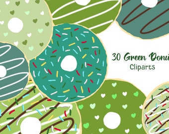 Green Donut Clipart: Birthday Party, Matcha Donut, Doughnut Illustration, PNG