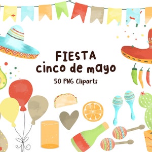 Mexican clip art Cinco de Mayo clipart, Fiesta clipart Sombrero, Mexican Food Watercolor, printable digital clipart set, Mexican Graphic