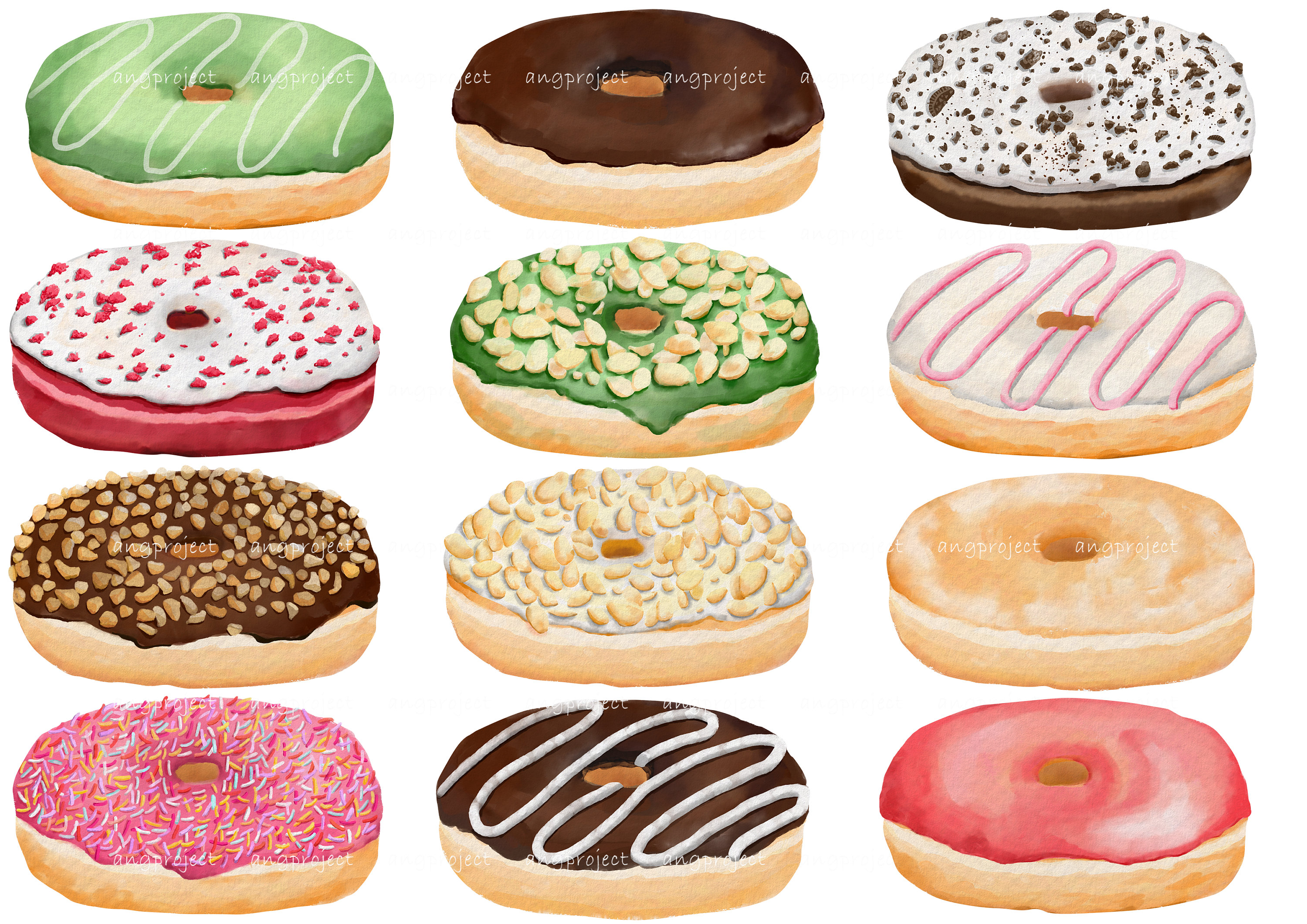 Watercolor Donut Clipart, Doughnut Clipart PNG, Sweet Dessert Image ...